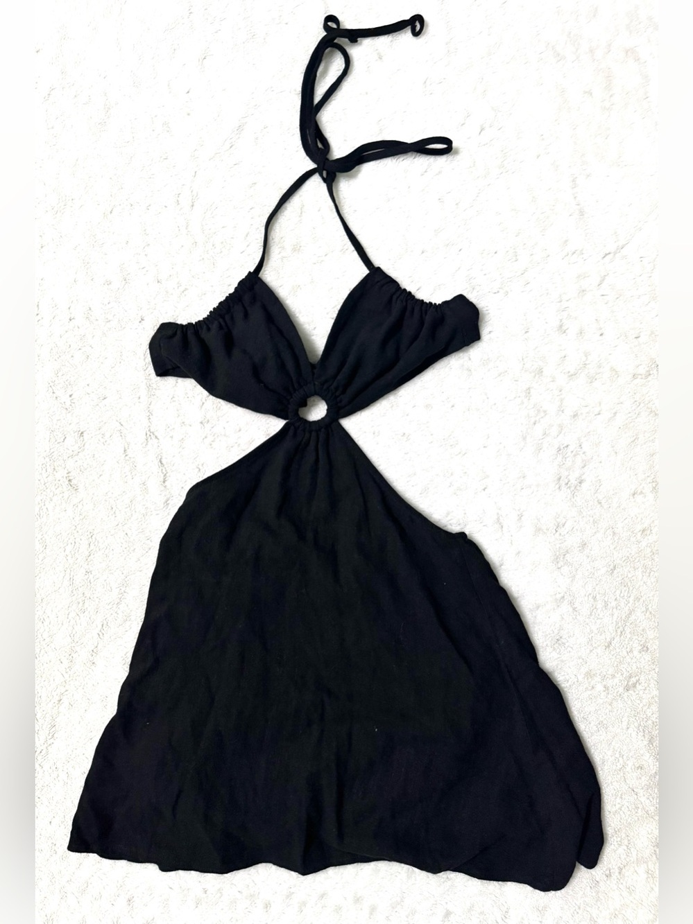 NWT- PAC SUN L.A. Hearts Black Linen Blend  Halter Cutout Women's Mini Dress